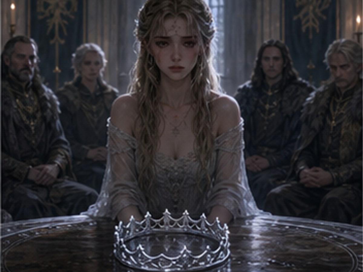 A silver luna circlet resting on a council table before pack leaders