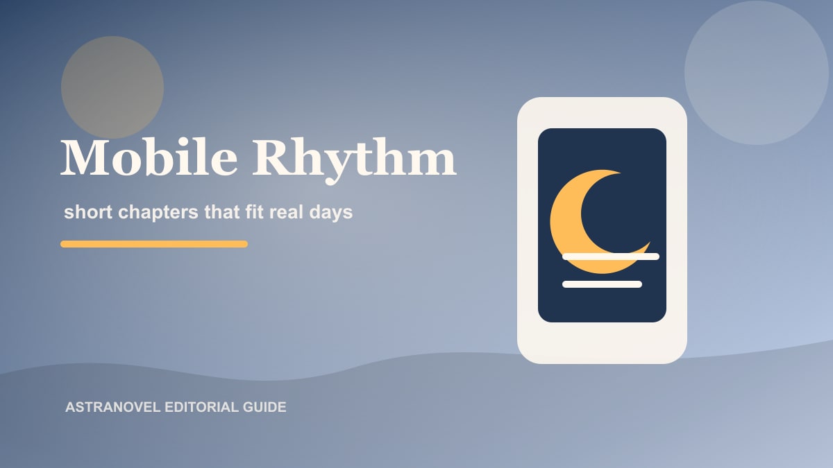 A phone at night showing a mobile reading rhythm for serialized fiction