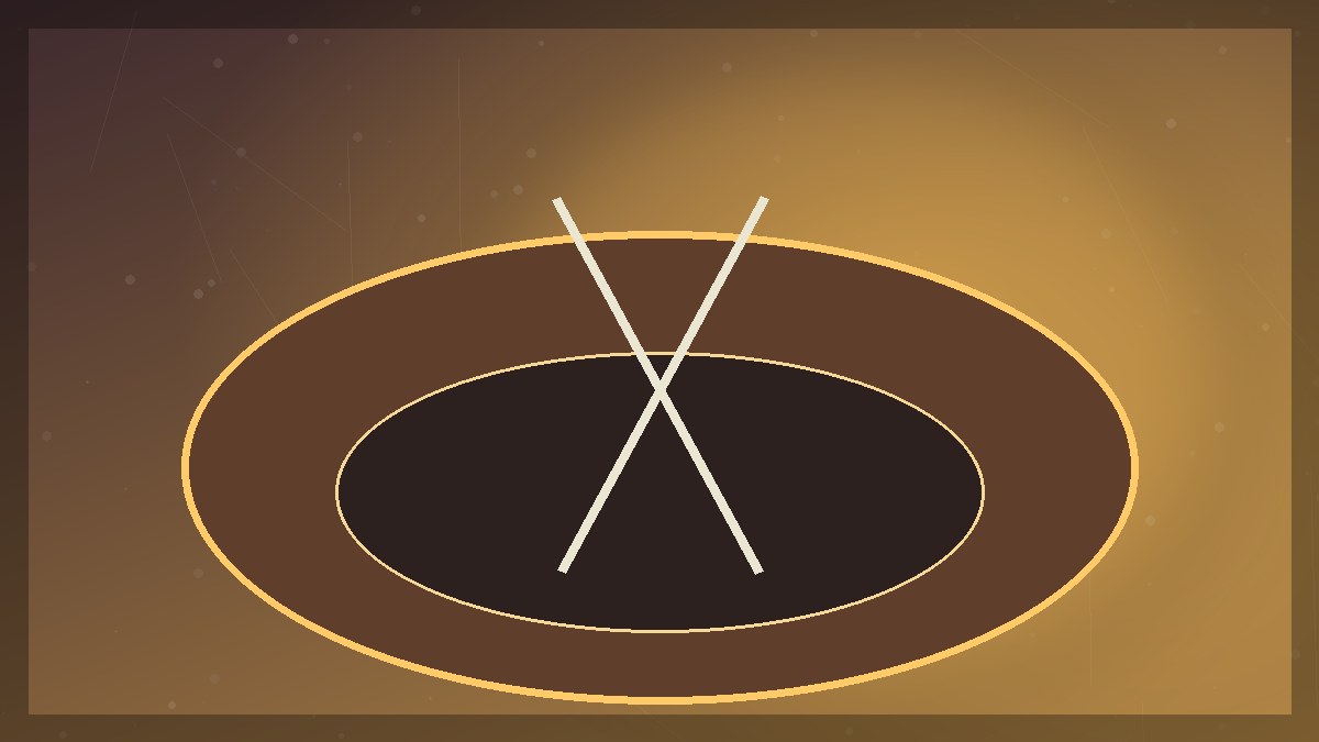A fantasy tournament arena with banners, crossed blades, and rising light